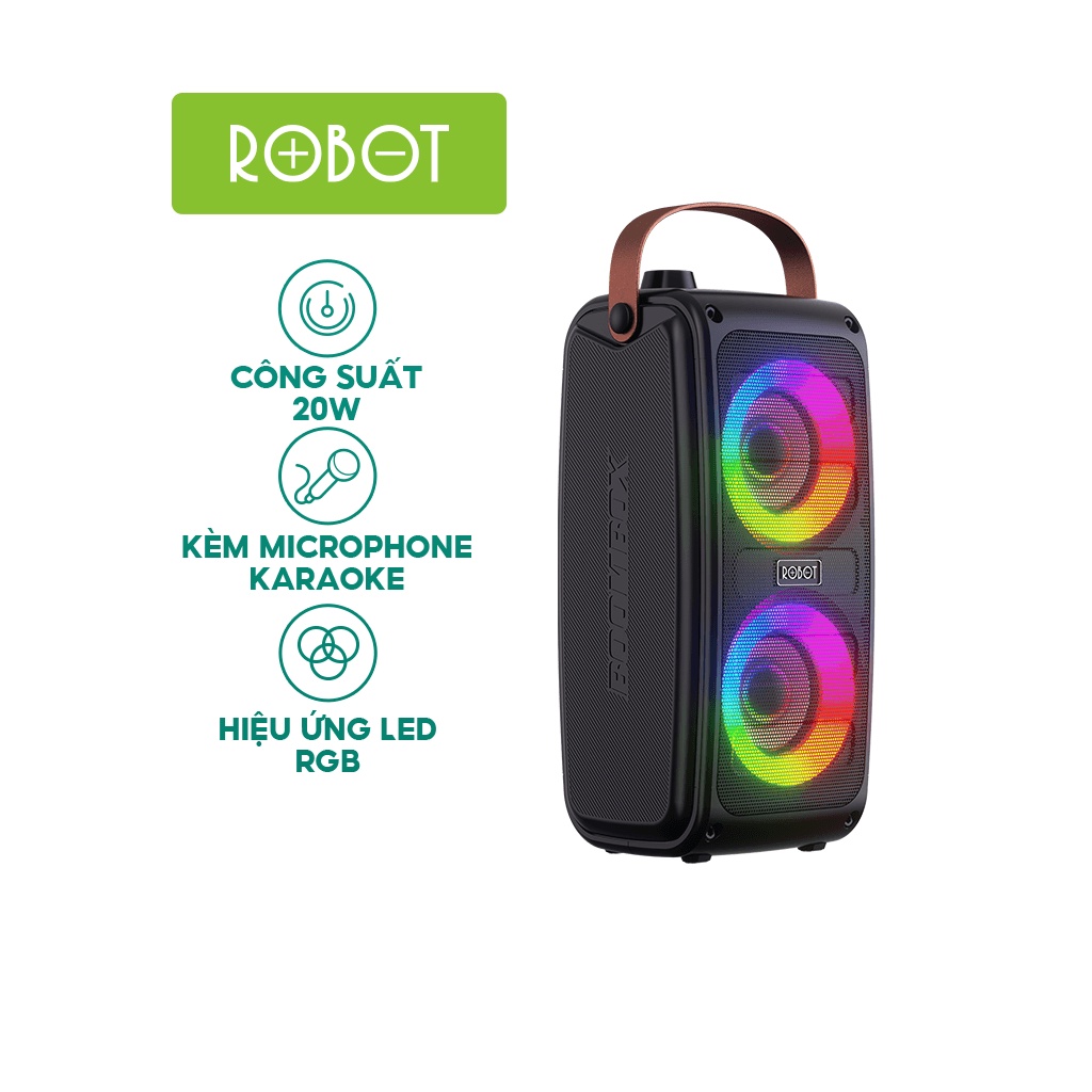 Loa Bluetooth Ngoài Trời Hiệu Ứng Đèn LED ROBOT RB490 - Kèm Micro Karaoke - Công Suất 20W Pin 3.000 mAh - Hàng Chính Hãng