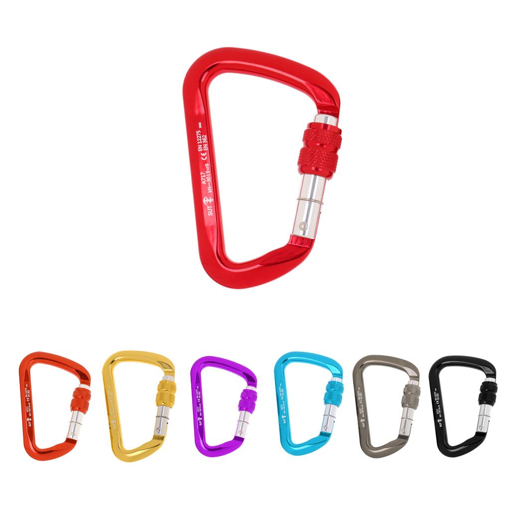 30KN 6720LB Aluminum Alloy D Shape Screw Locking Climbing Carabiner