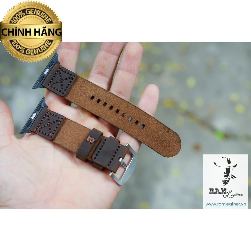 DÂY ĐỒNG HỒ DA BÒ THẬT MÀU NÂU ĐẤT MAY CHỈ - RAM SIMPLE - LEATHER - HÀNG CHÍNH HÃNG