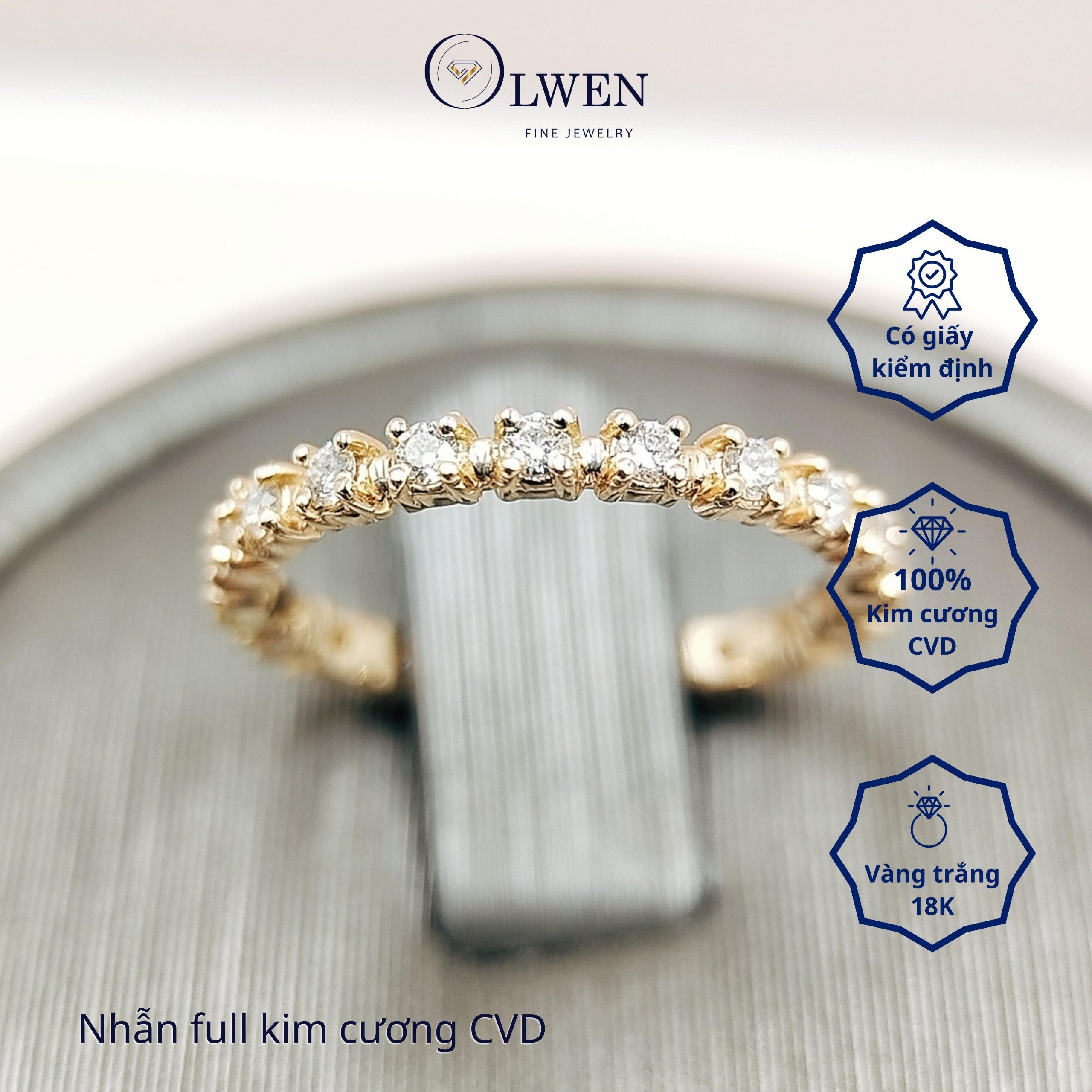 Nhẫn 18k Hồng Olwen Đính Kim Cương CVD HA323