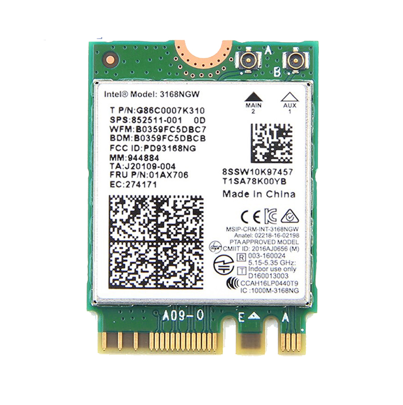 Card Wifi Intel AC3168 khe M2 có Bluetooth - Hàng nhập khẩu