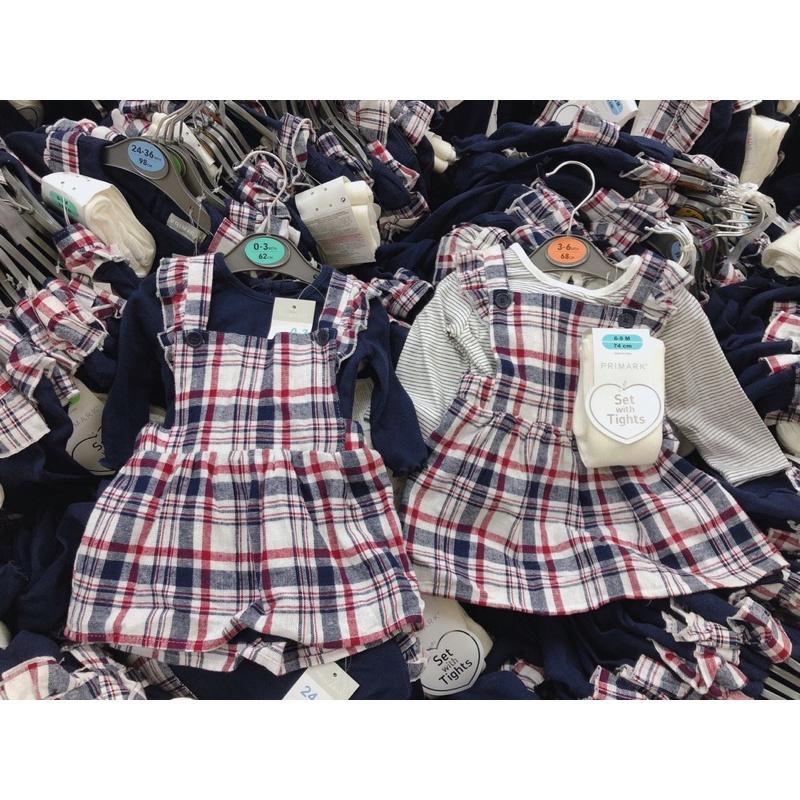 Set bé gái 3 chi tiết áo váy kẻ caro kèm quần tất Primark