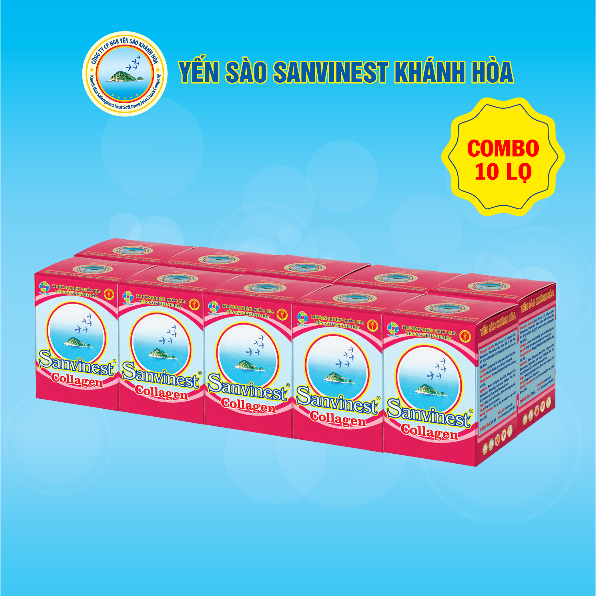 [Combo 10 lọ] Nước Yến sào Sanvinest Khánh Hòa Collagen - 209