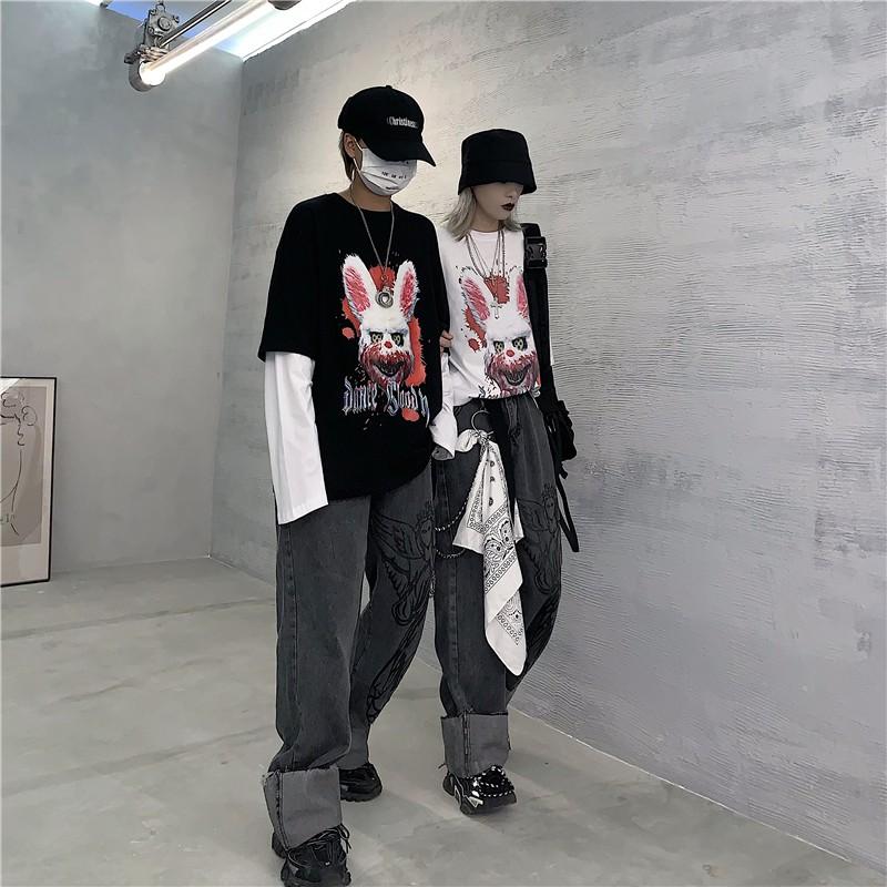 Quần jean ulzzang unisex xám họa tiết