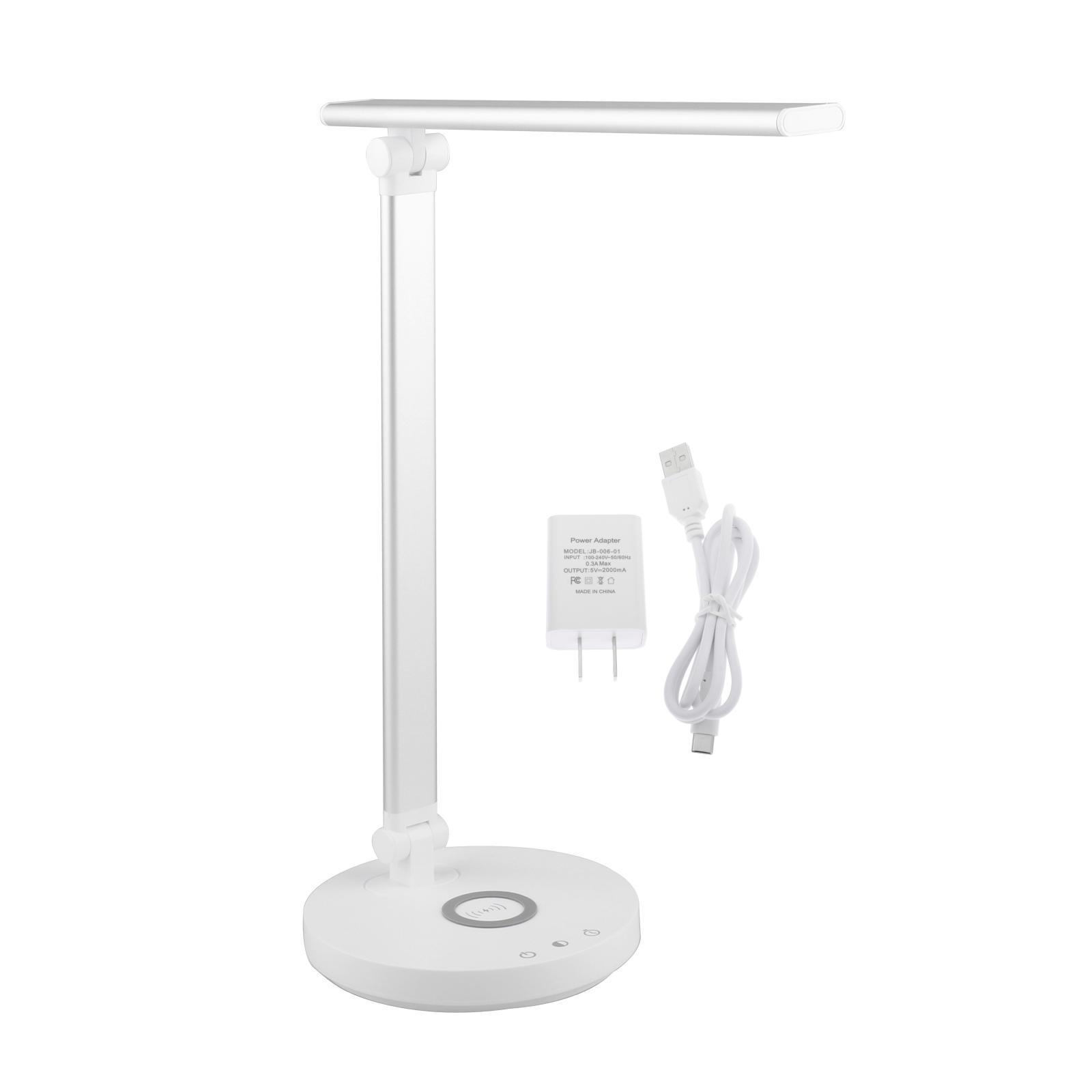LED Desk Lamp with USB Charging Ports and Wireless Charger - 5 Adjustable Brightness Levels, Touch/Timer Function Reading Light