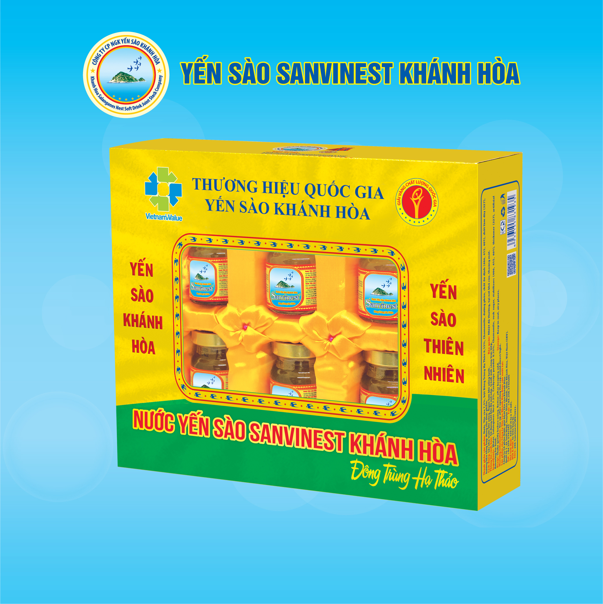 [Hộp 6 lọ] Nước Yến sào Sanvinest Khánh Hòa Đông trùng hạ thảo - 208