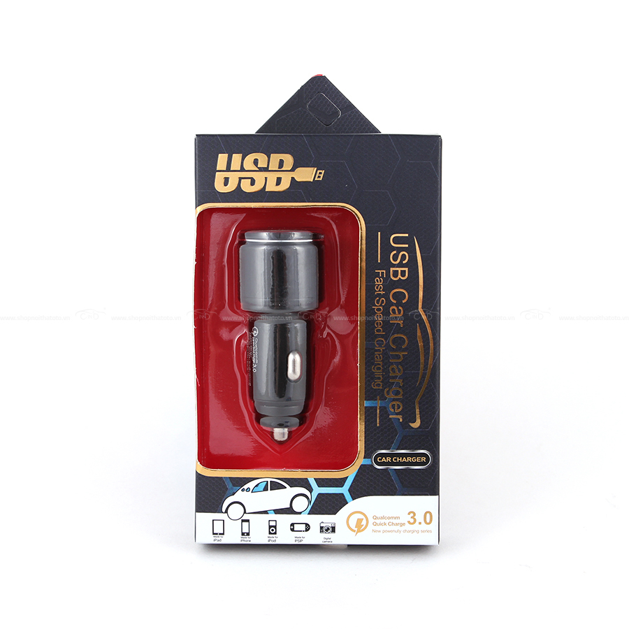 Tẩu Sạc Nhanh QC3.0 2 Cổng USB CIND C75 Màu Đen