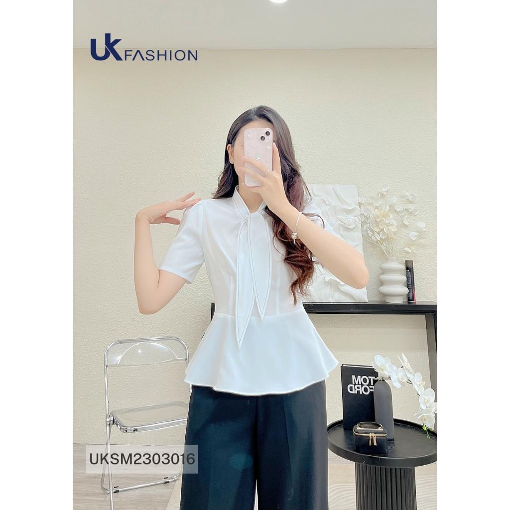Áo Sơ Mi Nữ NK Fashion Thiết Kế Eo Xòe Kết Hợp Nơ Điệu Chất Vải Nhập Hàn Cao Cấp UKSM2303016