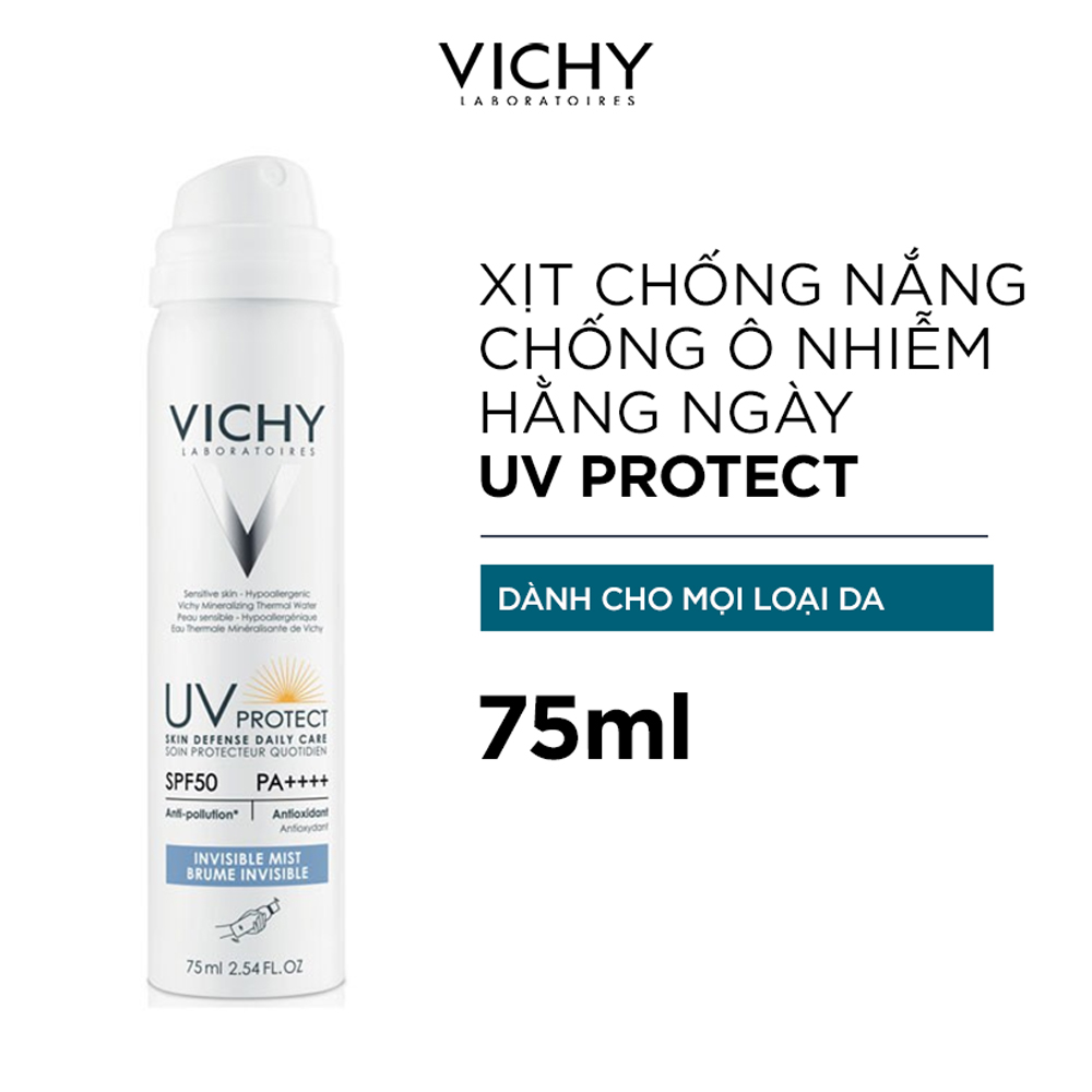 Xịt chống nắng chống ô nhiễm hằng ngày Vichy UV Protect Invisible Mist SPF50 PA++++ 75ml