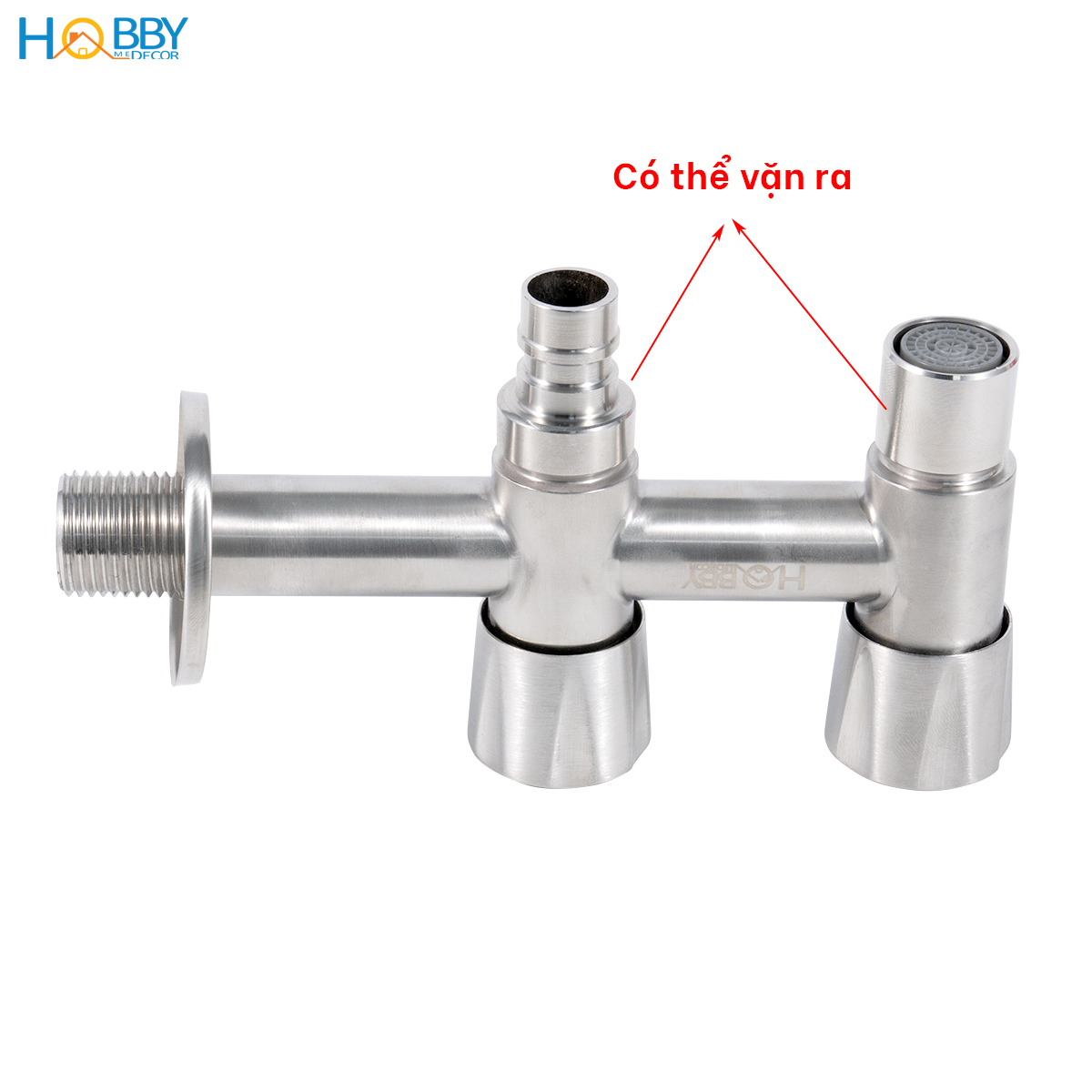 Vòi nước 2 đầu xả đa năng inox 304 Hobby home decor VIN4 ren 21