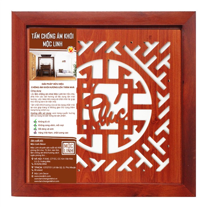 Tấm chống ám khói Mộc Linh 41x41 chữ Phúc màu Nâu