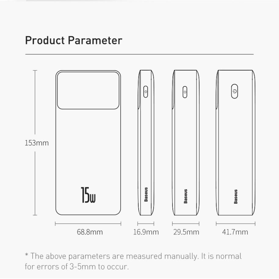 Sạc dự phòng Baseus hỗ trợ sạc nhanh cho các thiết bị hệ điều hành Android/iOS 30000mAh/20000mAh/10000mAh cao cấp