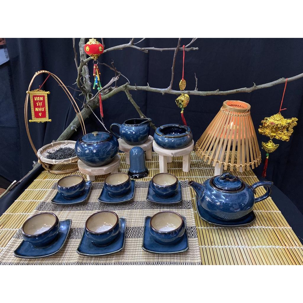 Bộ ấm chén dáng quả hồng men hỏa biến - Gốm Bát Tràng - Làng Gốm