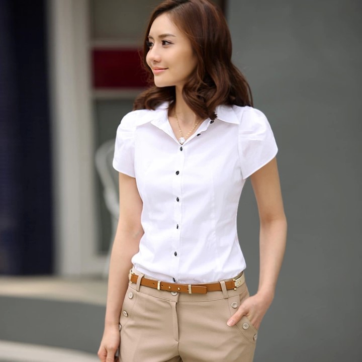 Áo sơ mi nữ tay ngắn búp sen xinh s152