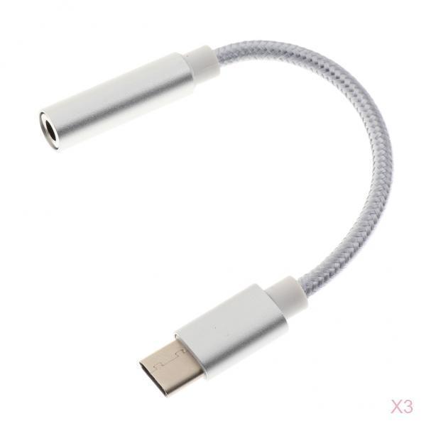 3x USB-C Type C To 3.5 mm  Adapter Earphone Audio Cable Silver
