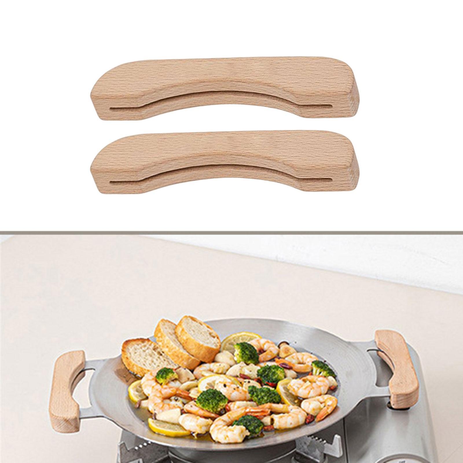 Wooden BBQ Pan Handle Anti Scald Replacement Grip for Griddle Pot Outdoor