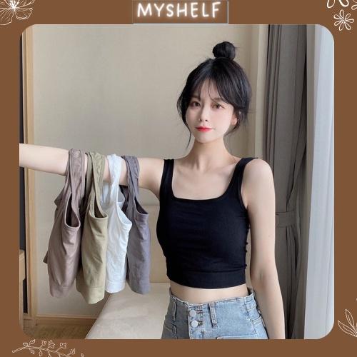 M58. (MIỄN SHIP) Áo 2 dây Thun Nữ Croptop Mềm Sẵn Đệm Ngực Siêu Hot 233