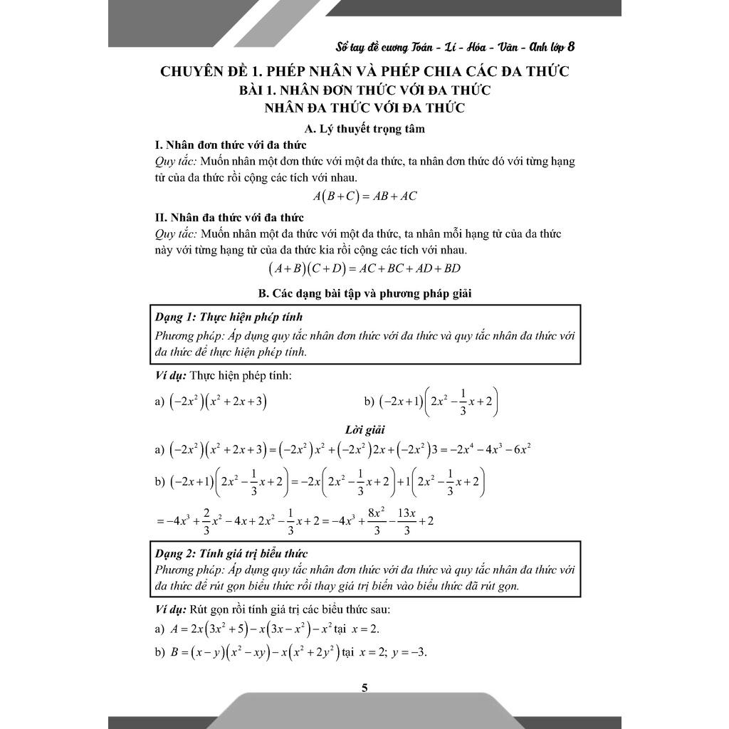 Sách - Sổ đề cương toán lý hóa văn anh lớp 8