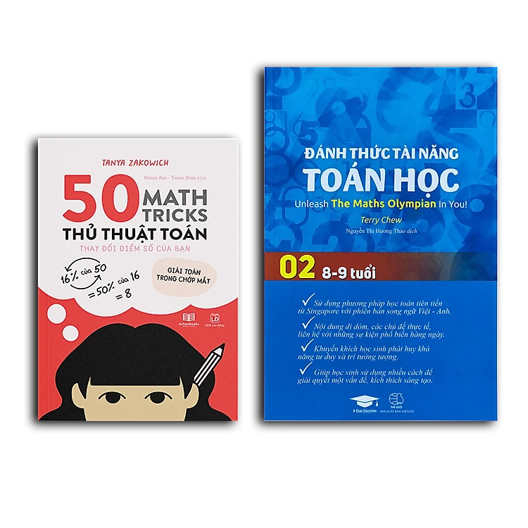 Combo sách Đánh thức tài năng toán học 2 và 50 thủ thuật toán ( 2 cuốn ), sách kiến thức toán học cấp 1