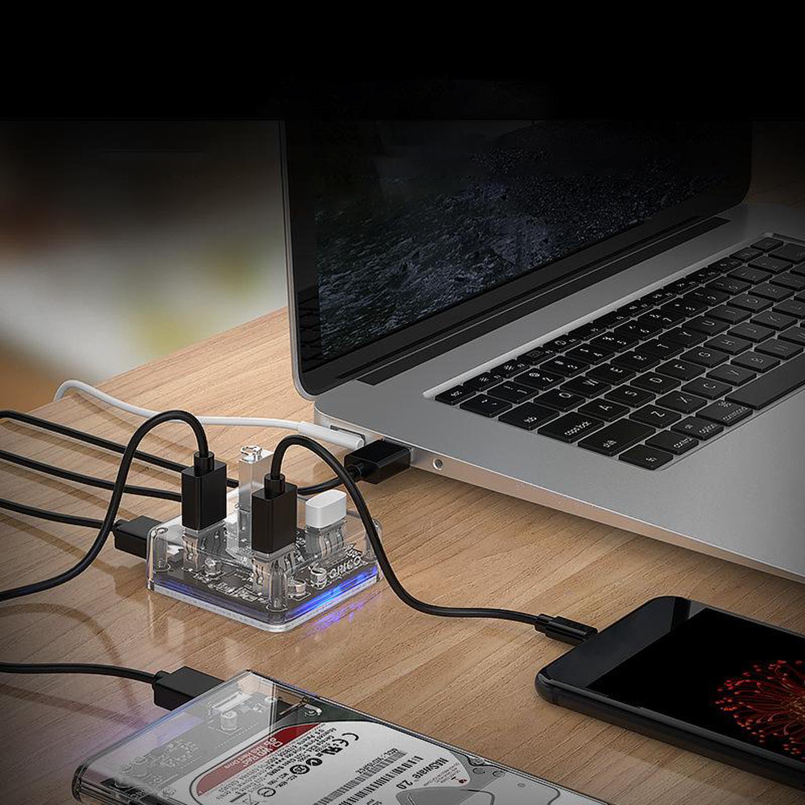 Transparent Frame HUB 4 Ports USB3.0 Adapter Splitter, Easy to Use and Carry,Portable Dongle