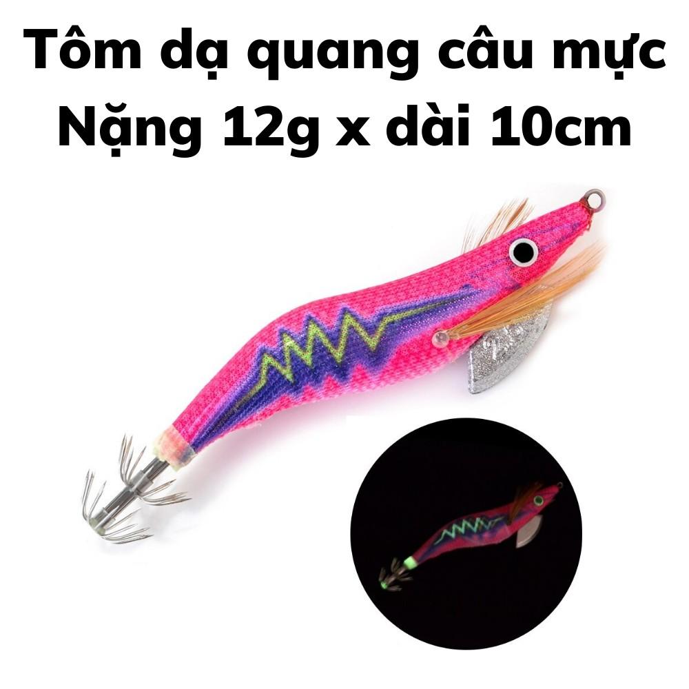 Tôm giả câu mực dạ quang size 2.5 loại fish king nặng 12gam dài 10cm , mồi câu mực lá ống bạch tuộc biển ban đêm hiệu quả, moi gia cau muck hang an gia re