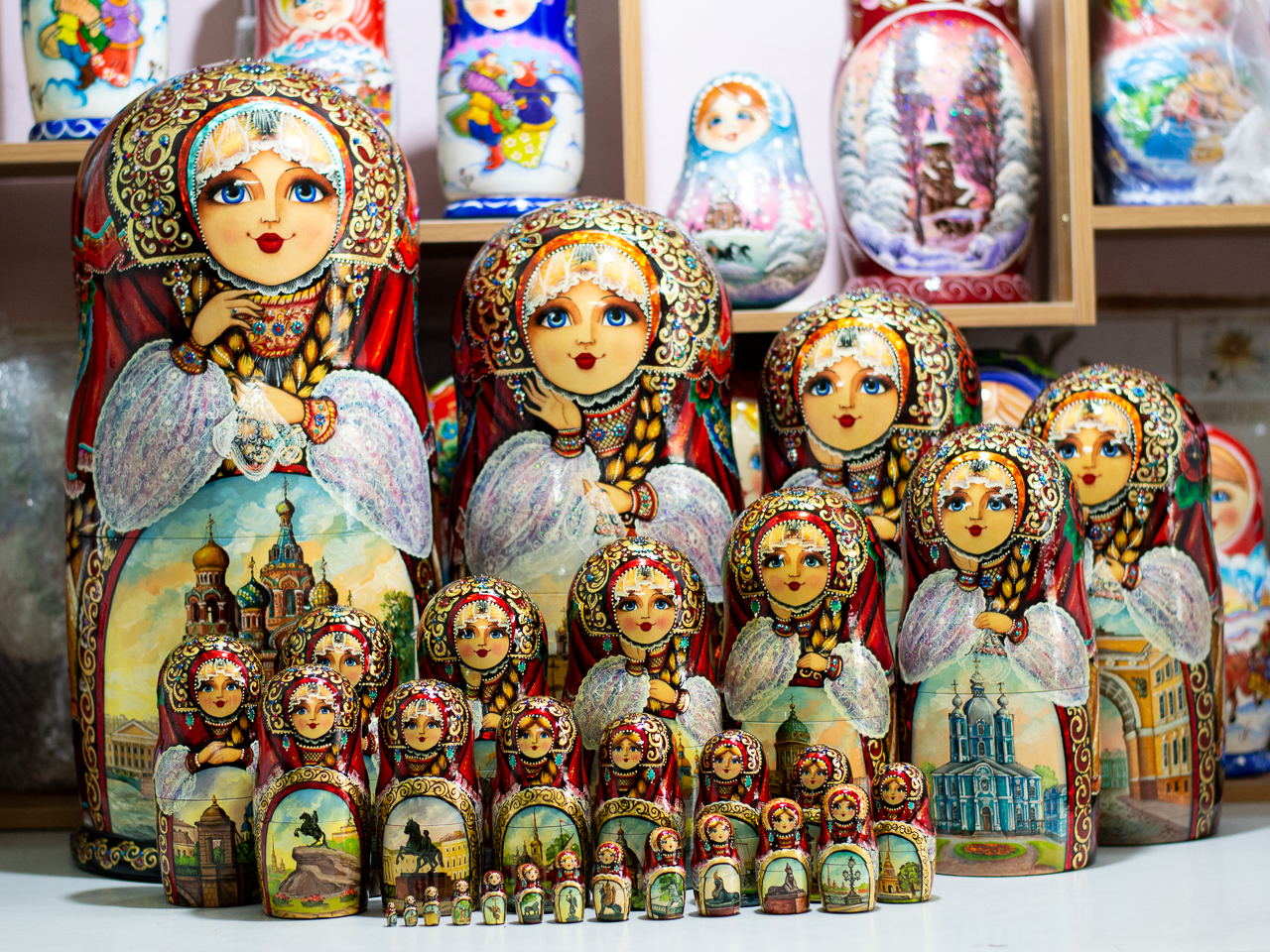 BỘ BÚP BÊ NGA MATRYOSHKA CỠ LỚN 30 LỚP CAO 50CM HOA VĂN "PHONG CẢNH NƯỚC NGA" CỰC ĐẸP, ĐỘC ĐÁO VÀ SANG TRỌNG