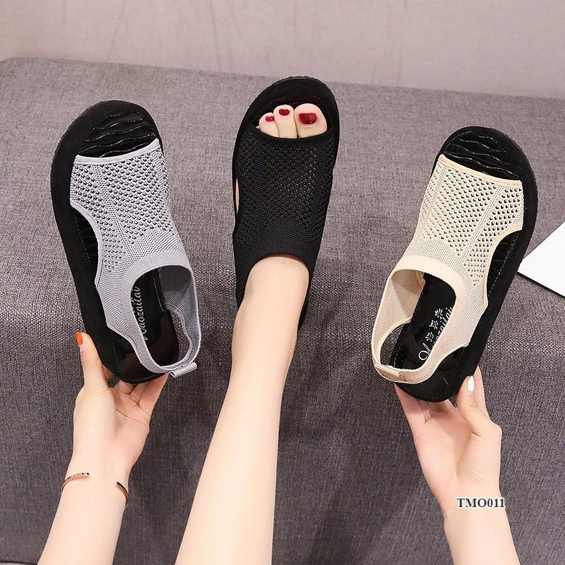 (Ảnh thật) Xăng đan đế xuồng Hàn Quốc, Sandal quai vải thoáng khí, đế mềm, cao 6cm siêu nhẹ và êm châm