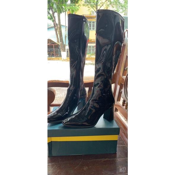 SẴN Boots Đùi Nữ Cao Cổ Da Bóng khóa sau dưới gối cao cấp hot 2021 Full box 7cm