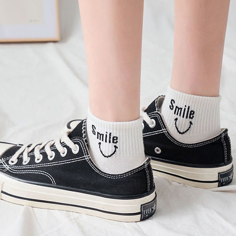 Bộ 5 đôi tất vớ nữ cổ ngắn trắng trơn cầu vòng Freesize