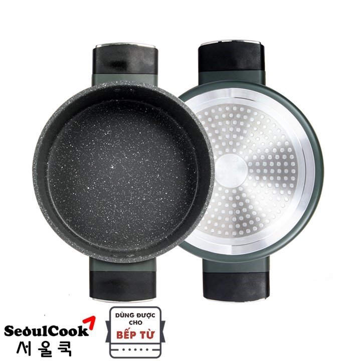 Bộ nồi chảo 2 món đáy từ H3, nồi 20cm + chảo vuông 15x20cm Seoulcook Hàn Quốc, dùng được tất cả các loại bếp /Induction