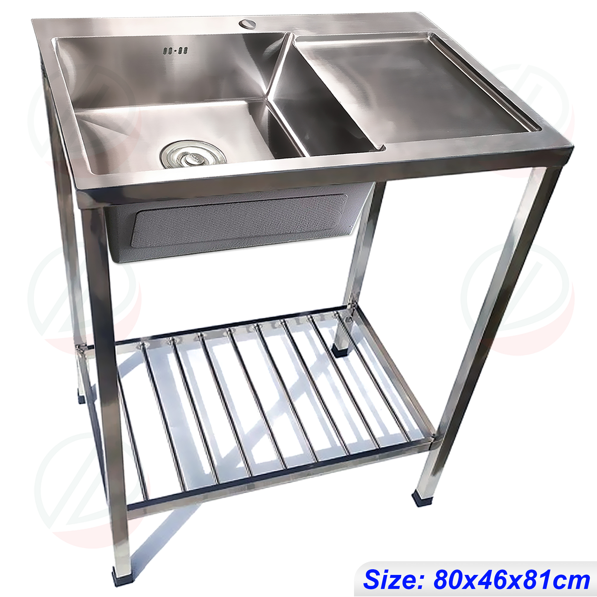 Combo Chậu Rửa Chén Bát Inox Có Chân Loại 1 Hố Có Bàn Dài 80cm Rộng 46cm Kèm Vòi Kazta Và Luxta - Gồm chậu, chân, vòi, đầy đủ xi phông