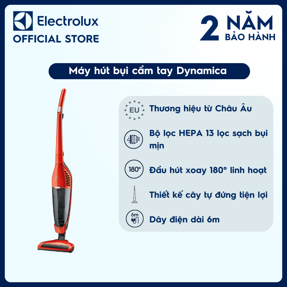 Máy hút bụi cầm tay Dynamica Electrolux 800W EDYL35OR, dạng cây tiện lợi, thanh lịch [Hàng chính hãng]