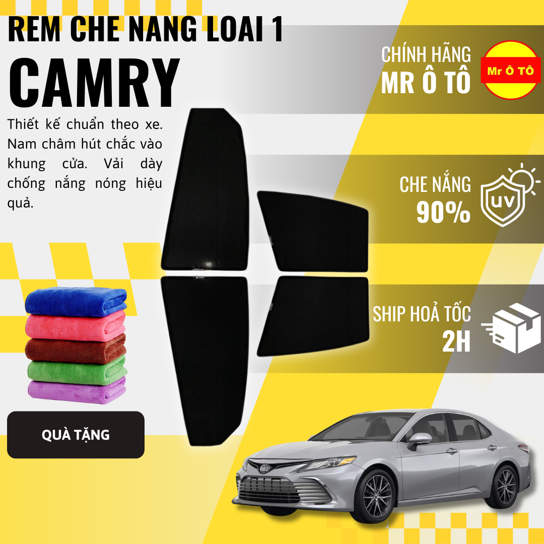 Rèm Che Nắng Xe Toyota Camry Loại 1 Mr Ô TÔ Bảo Hành 24 tháng Cam Kết Chuẩn Khít Theo Xe