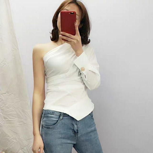(SẴN) Áo sơ mi lệch vai tay dài