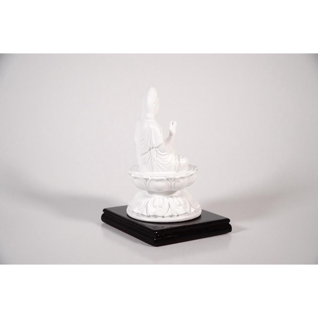 Tượng Phật Quan Âm Bồ Tát đặt xe ô tô trắng ngà ngồi có đế - Cao 12cm