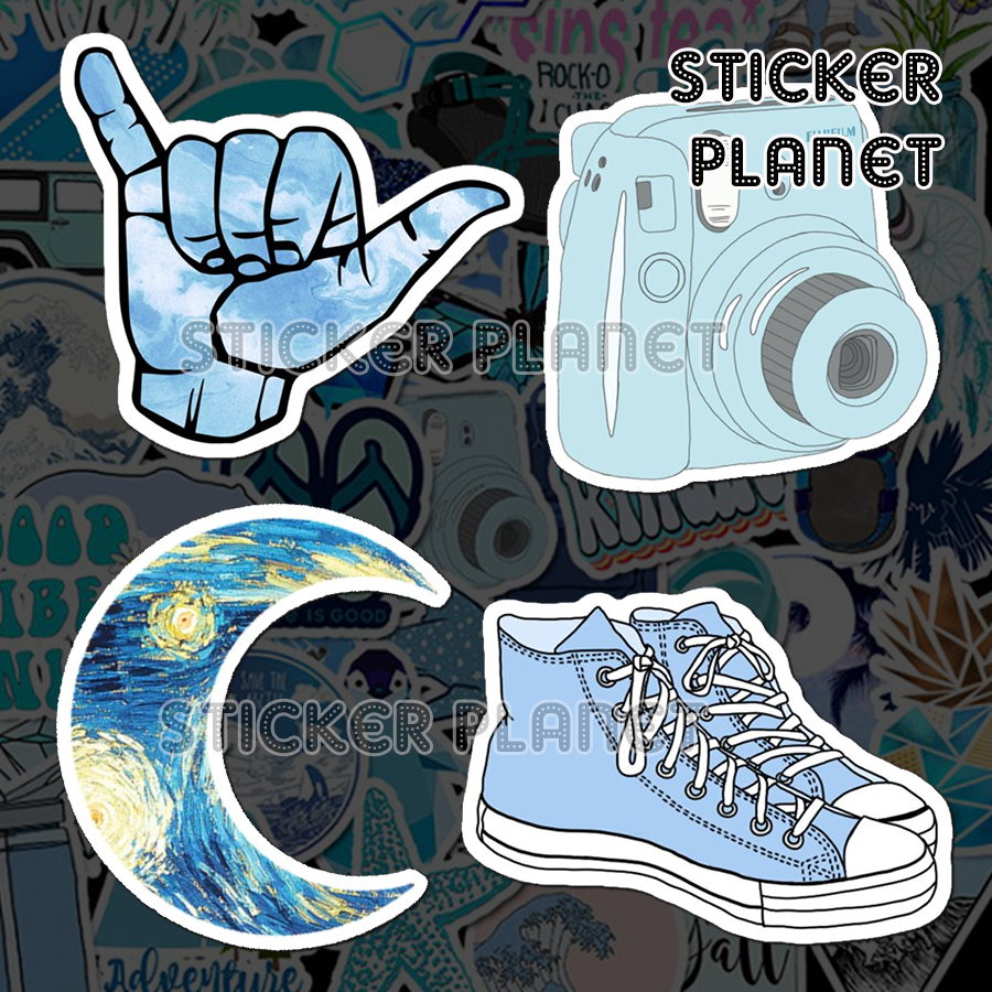 Bộ sticker chống thấm nước trang trí mũ bảo hiểm, đàn, guitar, ukulele, điện thoại laptop, dán sticker macbook sticker chủ đề xanh dương