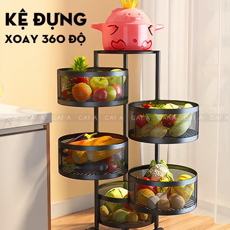 Kệ bếp đa năng , kệ xoay tròn nhà bếp đựng rau củ quả có bánh xe 3 4 5 tầng chắc chắn tiện lợi thông minh