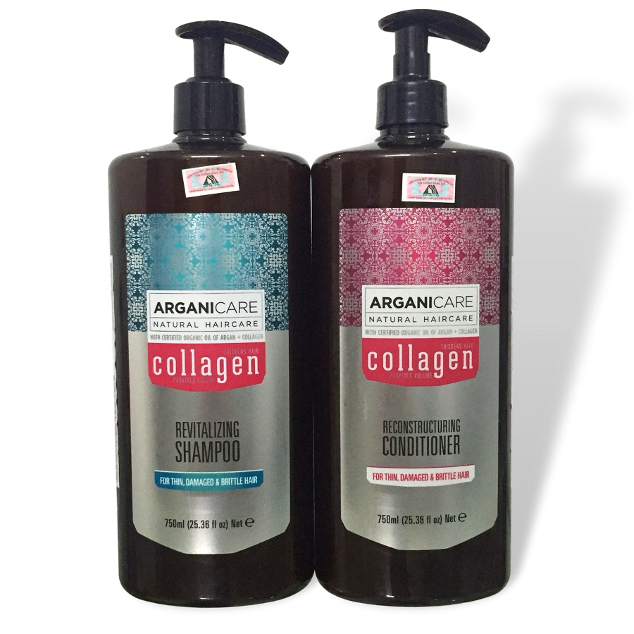 Bộ dầu gội xả cho tóc hư tổn ARGANICARE Collagen Reconstructuring Shampoo &amp; Conditioner For Thin, Damaged &amp; Brittle Hair 750ml