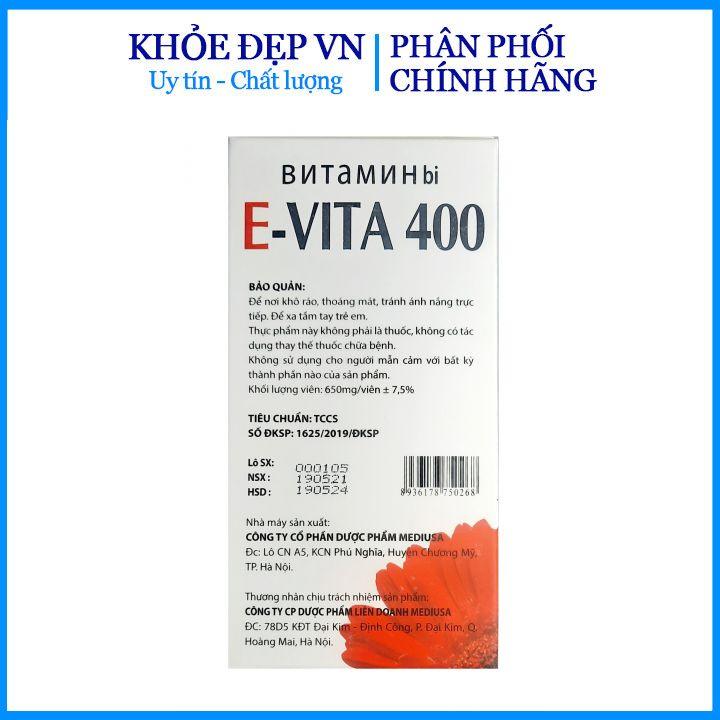 Vitamin E đỏ E-VITA 400 MED USA, giúp làm đẹp da, sáng da, chống oxy hóa, căn bằng nội tiết tố - Hộp 60 viên