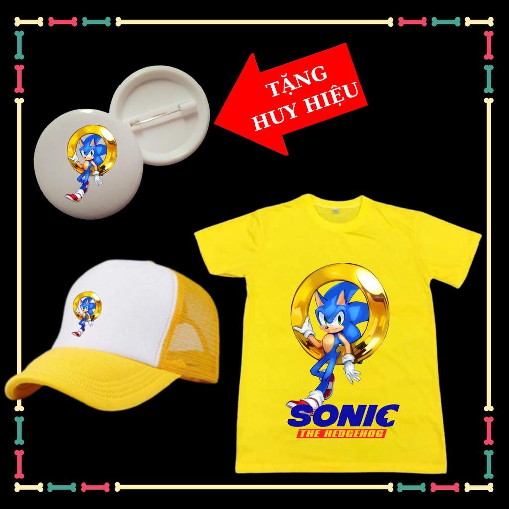 Set Mũ lưỡi trai+Áo thun Nhím Sonic hit hot cho trẻ em đủ size áo -Tặng Huy Hiệu Nhím Sonic