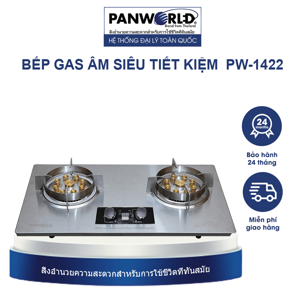 Bếp gas đôi 9 đầu đốt thép không gì Panworld PW-1422 - Hàng chính hãng