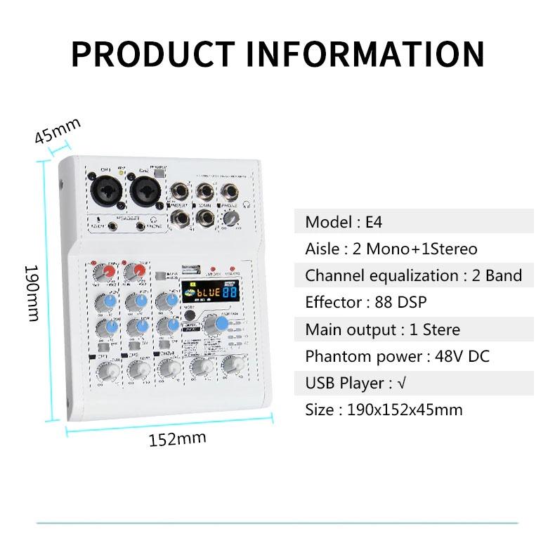 Mixer E4 Bluetooth 88 Hiệu Ứng Âm Thanh, Mẫu Mới Nhất, Chuyên Karaoke, Thu Âm, Livestream