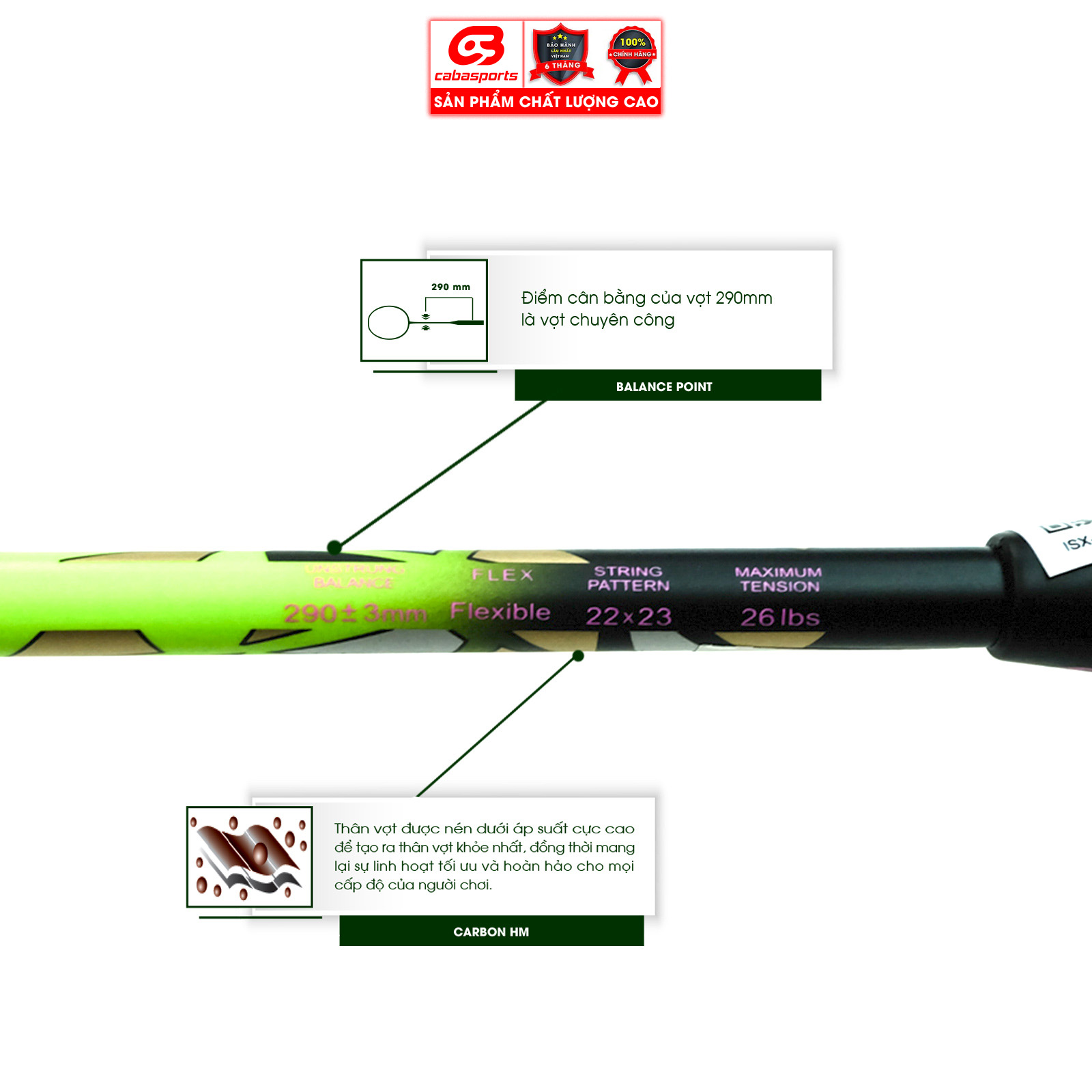 Vợt cầu lông Prokennex THUNDER 7002 GREEN (1 cây) - CHƯA CĂNG LƯỚI