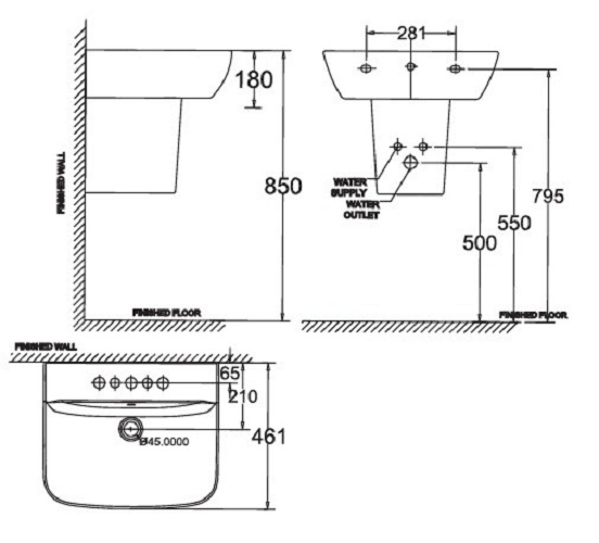 Chân chậu rửa mặt lavabo lửng American 0740-WT