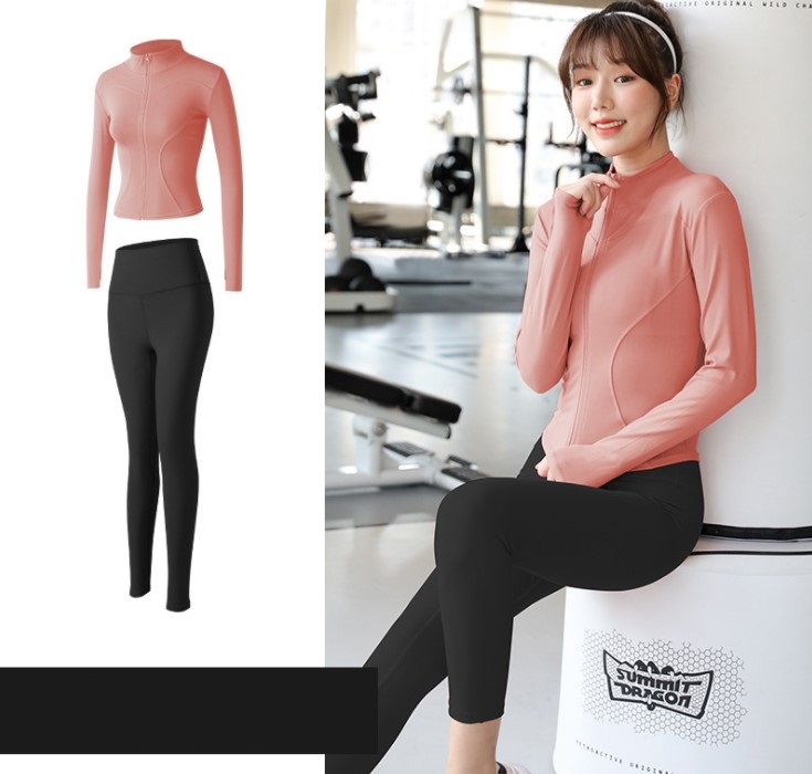 Set quần áo tập gym yoga 2 món, bộ đồ tập gym nữ, quần dài, áo khoác thời trang ôm body