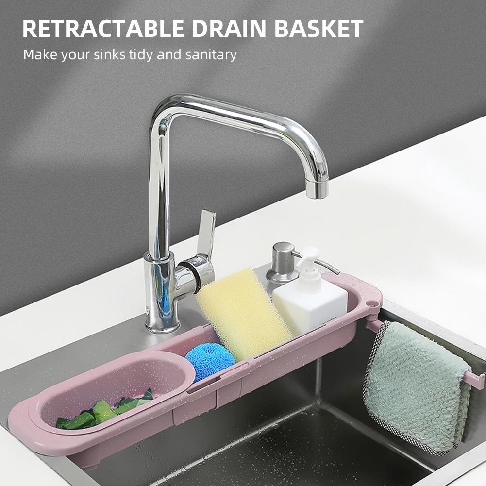 Kitchen Retractable Sink Drain Basket Dish Rack Sink Filter Water Basket Fruit Vegetable Tableware Dish Drain Basket