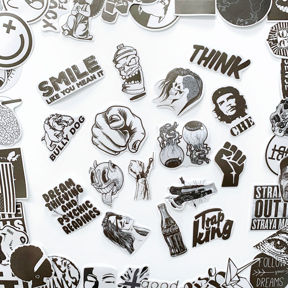 Bộ 20 Sticker Black White Đen Trắng Hình Dán Chống Nước Decal Chất Lượng Cao Trang Trí Va Li Du Lịch, Xe Đạp, Xe Máy, Laptop, Nón Bảo Hiểm, Máy Tính Học Sinh, Tủ Quần Áo, Nắp Lưng Điện Thoại