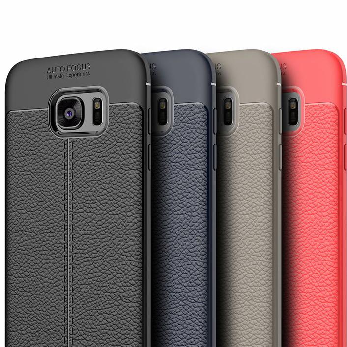 Ốp lưng Silicon Auto Focus giả da, chống sốc dành cho Samsung Galaxy S7 Edge - Hàng Chính Hãng