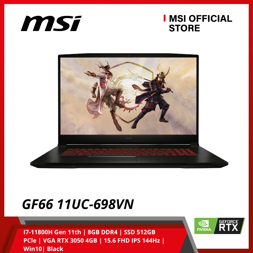 Laptop MSI Gaming Katana GF66 11UC-698VN (I7-11800H Gen 11th | 8GB DDR4 | SSD 512GB PCle | VGA RTX 3050 4GB | 15.6 FHD IPS 144Hz | Win10| Black) - Hàng Chính Hãng