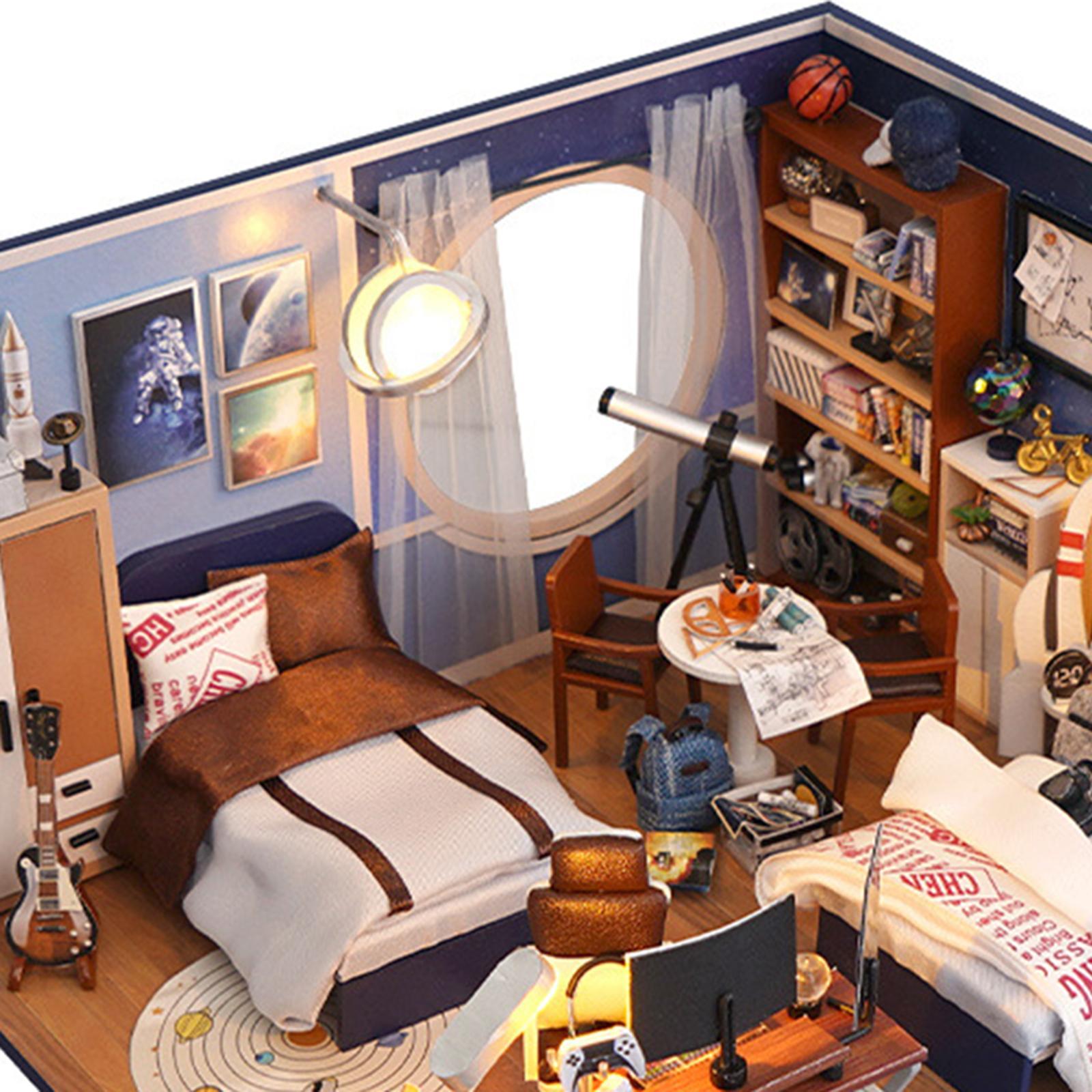Wooden Miniature Dollhouse Kits Fashion with Lights Artwork Creative Bedroom